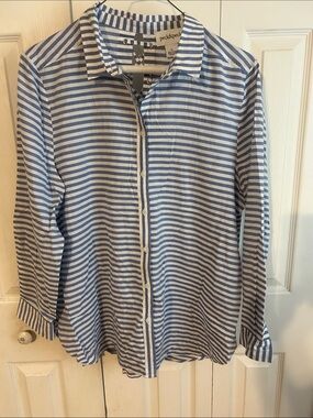 Peck & Peck Blue and White Striped Casual Button-Down Shirt😃.  XL